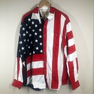 Scully Men’s American Flag Western Button Down Shirt Red White Blue XL